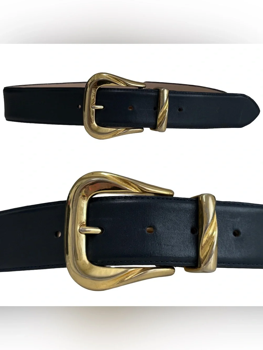 Vintage Navy Blue Faux Leather Gold Buckle Belt